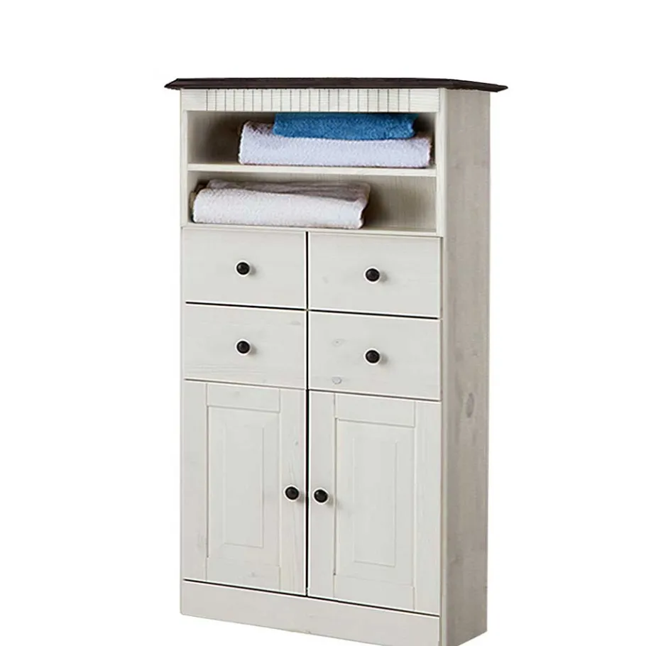 Best Wohnen Badezimmer Highboard in Weiß mit Dunkelbraun - Malka