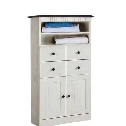 Best Wohnen Badezimmer Highboard in Weiß mit Dunkelbraun - Malka