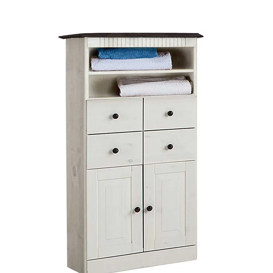 Best Wohnen Badezimmer Highboard in Weiß mit Dunkelbraun - Malka