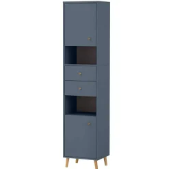 Discount Wohnen Badezimmer Hochschrank in Petrol Blau & Eiche - Matrera