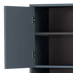 Discount Wohnen Badezimmer Hochschrank in Petrol Blau & Eiche - Matrera