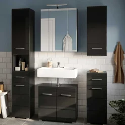 New Wohnen Badezimmer Möbelblock in Schwarz - Culina (fünfteilig)