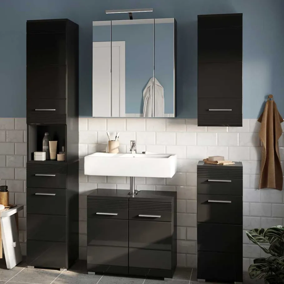 New Wohnen Badezimmer Möbelblock in Schwarz - Culina (fünfteilig)