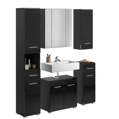 New Wohnen Badezimmer Möbelblock in Schwarz - Culina (fünfteilig)