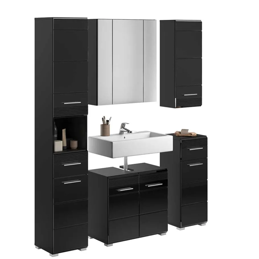 New Wohnen Badezimmer Möbelblock in Schwarz - Culina (fünfteilig)