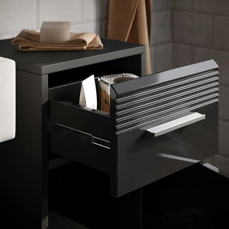 New Wohnen Badezimmer Möbelblock in Schwarz - Culina (fünfteilig)