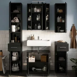 New Wohnen Badezimmer Möbelblock in Schwarz - Culina (fünfteilig)