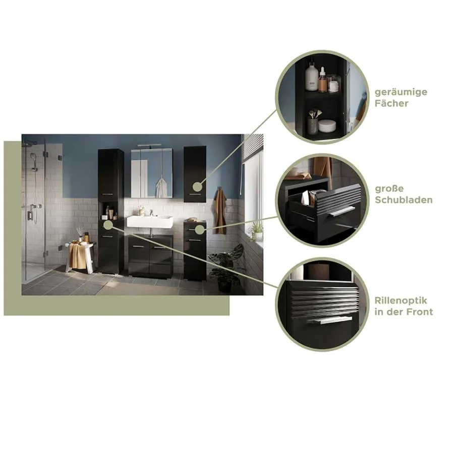 New Wohnen Badezimmer Möbelblock in Schwarz - Culina (fünfteilig)