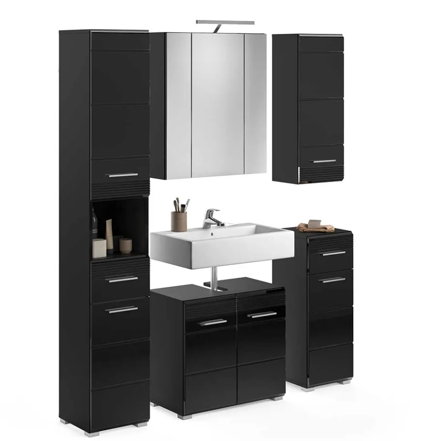 New Wohnen Badezimmer Möbelblock in Schwarz - Culina (fünfteilig)