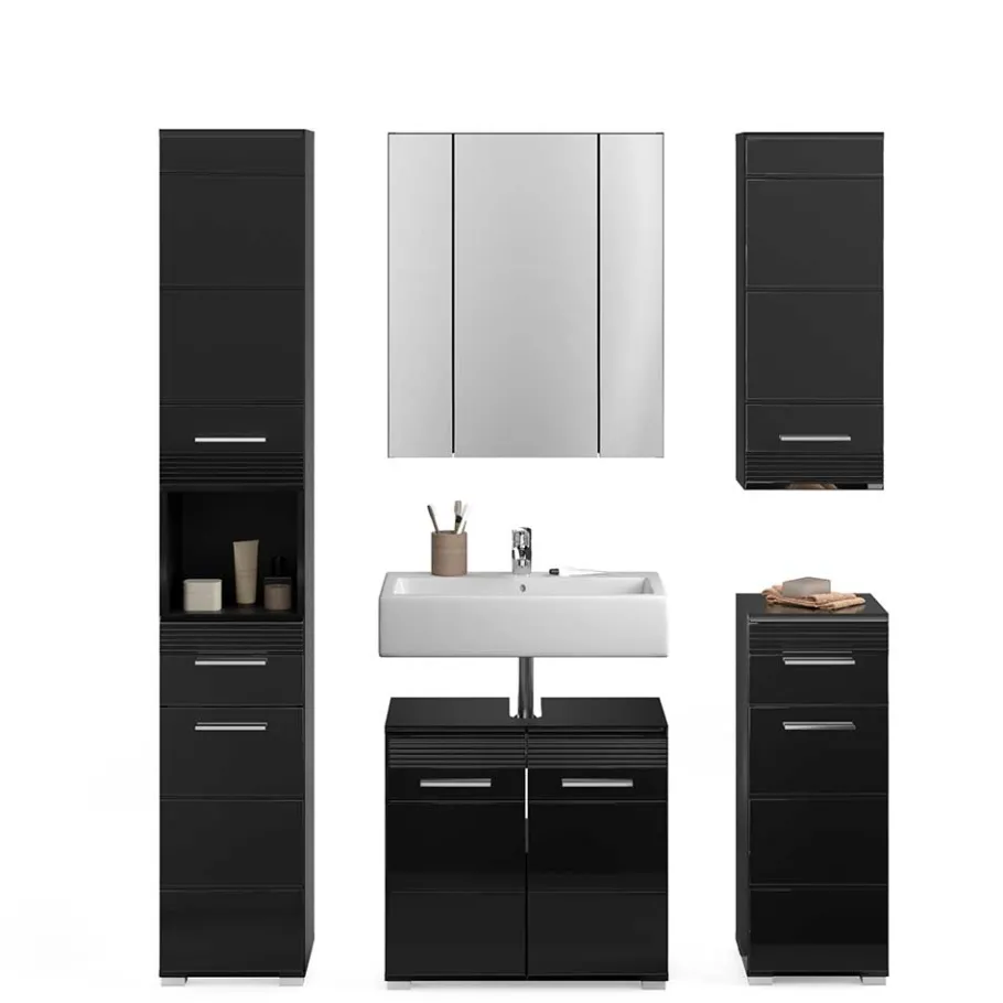 New Wohnen Badezimmer Möbelblock in Schwarz - Culina (fünfteilig)