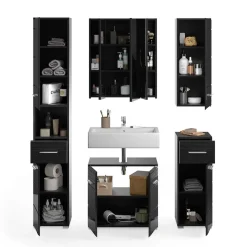 New Wohnen Badezimmer Möbelblock in Schwarz - Culina (fünfteilig)