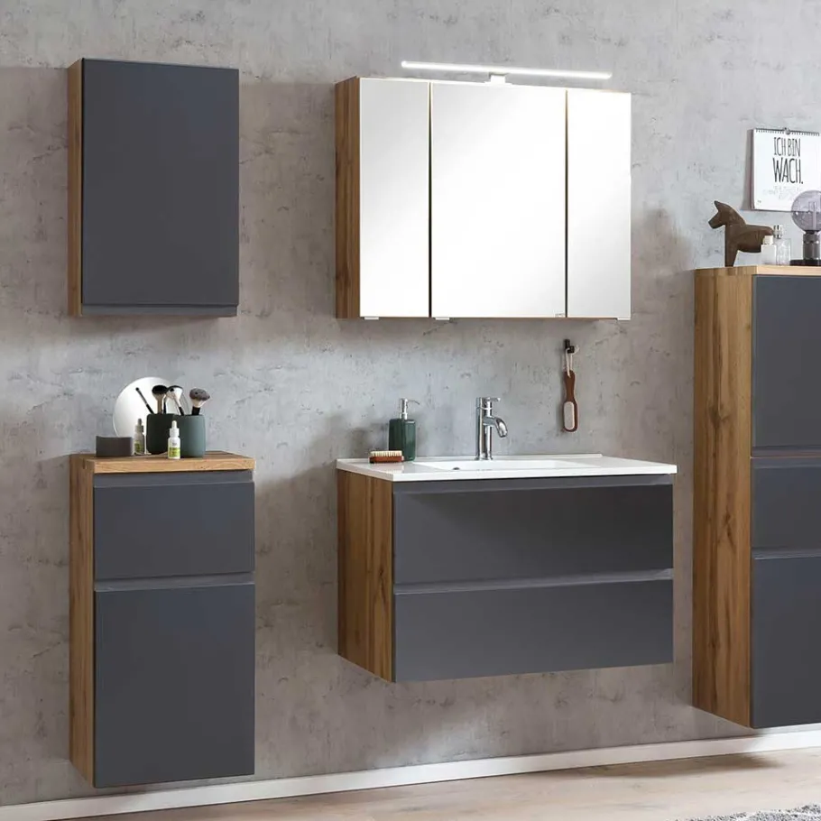 Online Wohnen Badezimmer Unterschrank in mattem Grau & Wildeiche - Jambi