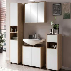 Discount Wohnen Badezimmer Unterschrank in Weiß und Eiche Hell - Ronya