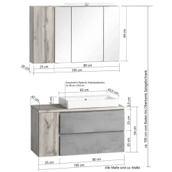 Outlet Wohnen Badezimmer Waschplatz 105 cm breit - Jambi I (zweiteilig)