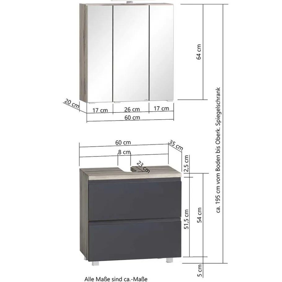Wohnen Badezimmer Waschplatz und Hochschrank - Jambi II (dreiteilig)