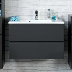 Outlet Wohnen Badezimmermöbel Blaxin in Anthrazit Hochglanz (zweiteilig)