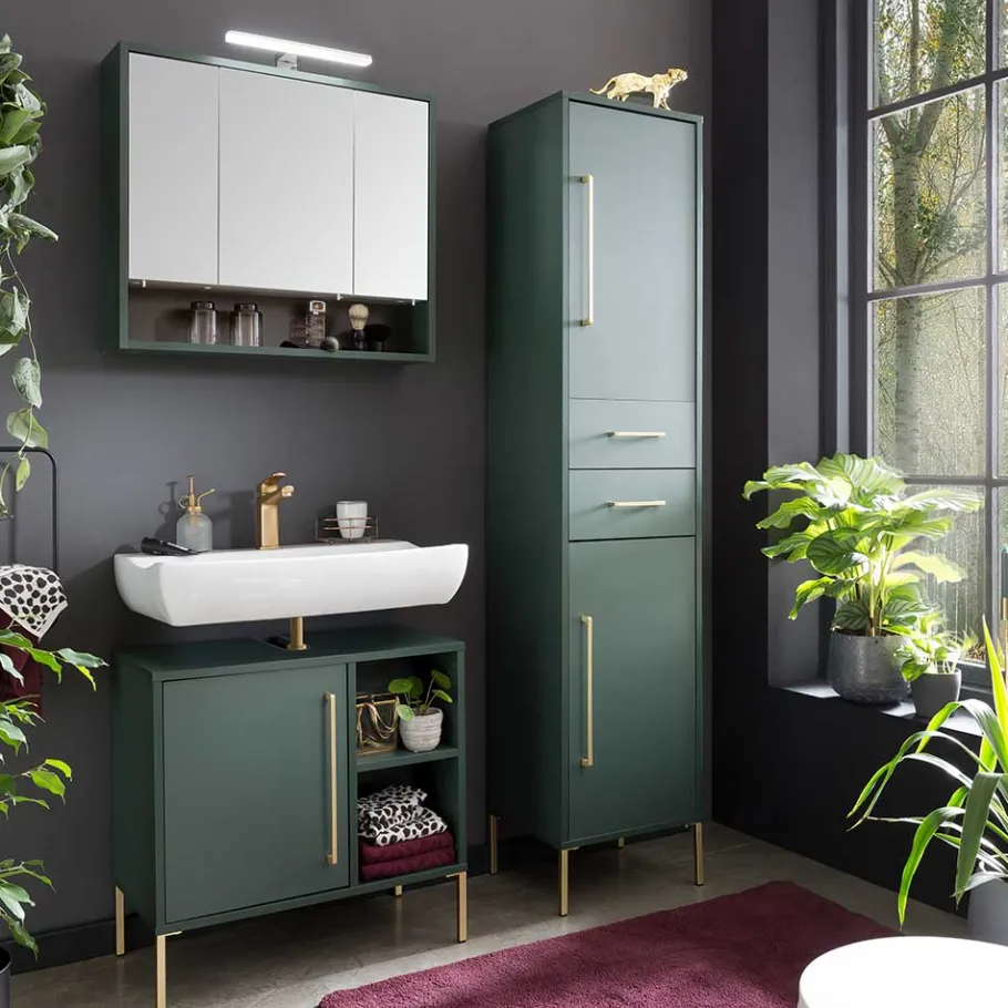 Hot Wohnen Badezimmermöbel in Dunkelgrün & Gold - Aqua (dreiteilig)