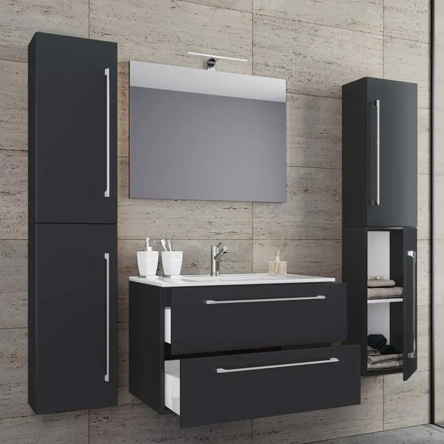 Outlet Wohnen Badezimmermöbel in Schwarz - Gloriella (vierteilig)