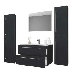 Outlet Wohnen Badezimmermöbel in Schwarz - Gloriella (vierteilig)