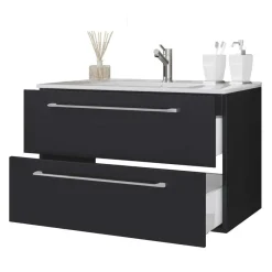 Outlet Wohnen Badezimmermöbel in Schwarz - Gloriella (vierteilig)
