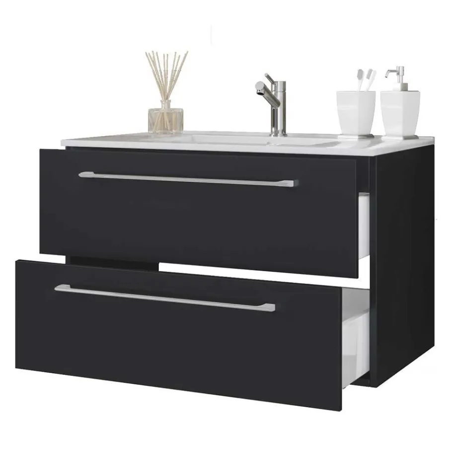 Outlet Wohnen Badezimmermöbel in Schwarz - Gloriella (vierteilig)