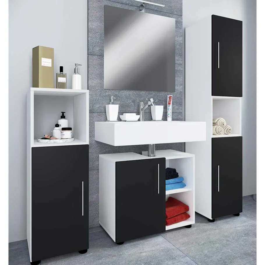 Discount Wohnen Badezimmermöbel Set in Weiß und Schwarz - Cranies (vierteilig)