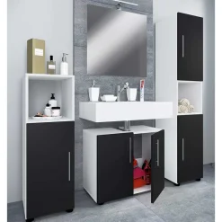New Wohnen Badezimmermöbel Set in Weiß Schwarz - Cranies I (vierteilig)