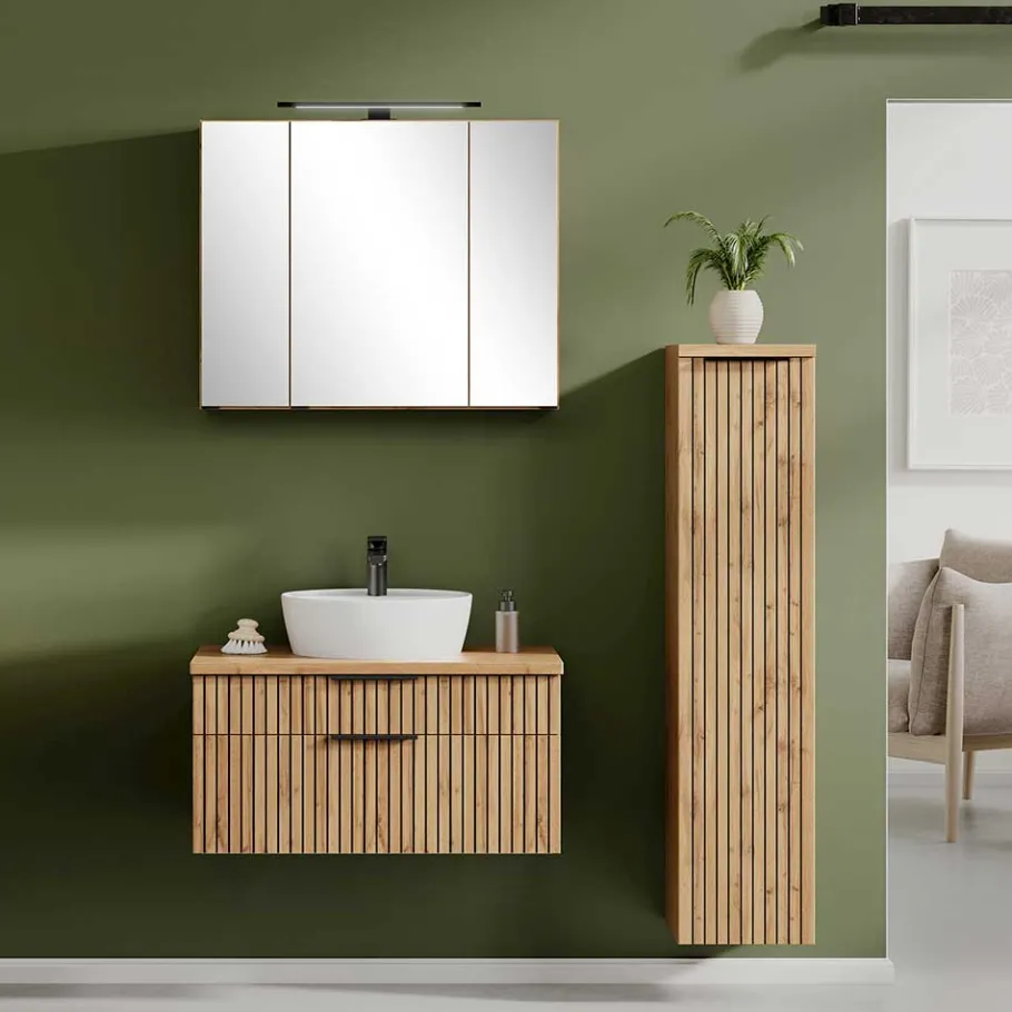 New Wohnen Badezimmermöbel Waschplatz Kombination - Crystoga (dreiteilig)