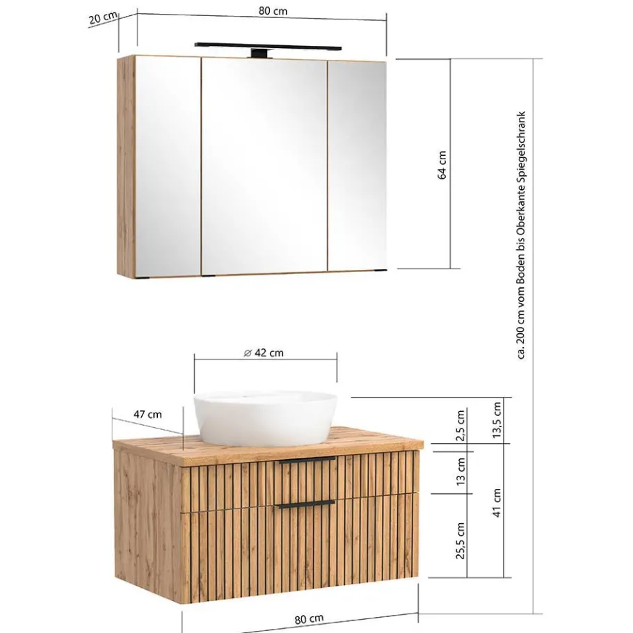 New Wohnen Badezimmermöbel Waschplatz Kombination - Crystoga (dreiteilig)