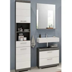 Discount Wohnen Badmöbel Hochschrank & Beckenschrank & Spiegel - Nancys (dreiteilig)