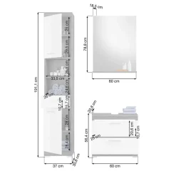 Discount Wohnen Badmöbel Hochschrank & Beckenschrank & Spiegel - Nancys (dreiteilig)