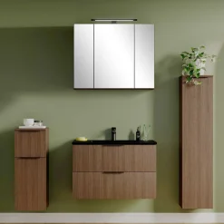 Clearance Wohnen Badmöbel Komplettset in dunkler Eiche Optik - Ucaida (vierteilig)
