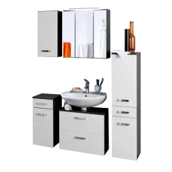 Outlet Wohnen Badmöbel Set Tiamos in Weiß Hochglanz (fünfteilig)