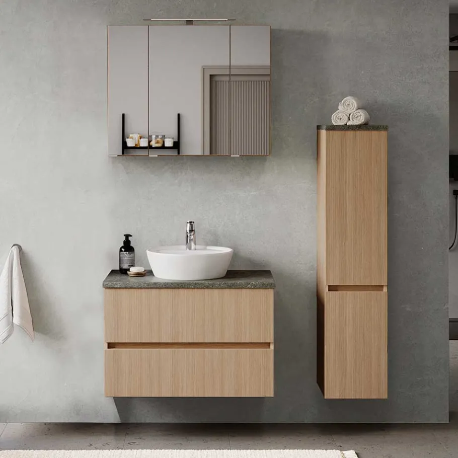 Wohnen Bad-Waschplatz mit Midischrank Set - Leitha (dreiteilig)
