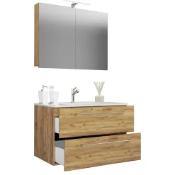 Outlet Wohnen Bad-Waschtisch & Spiegelschrank modern - Karin (zweiteilig)