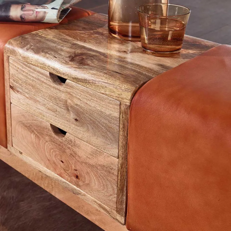 Outlet Wohnen Bank in Turnbock Optik aus braunem Leder - Maestoso
