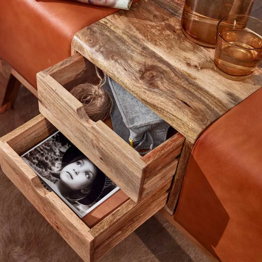 Outlet Wohnen Bank in Turnbock Optik aus braunem Leder - Maestoso
