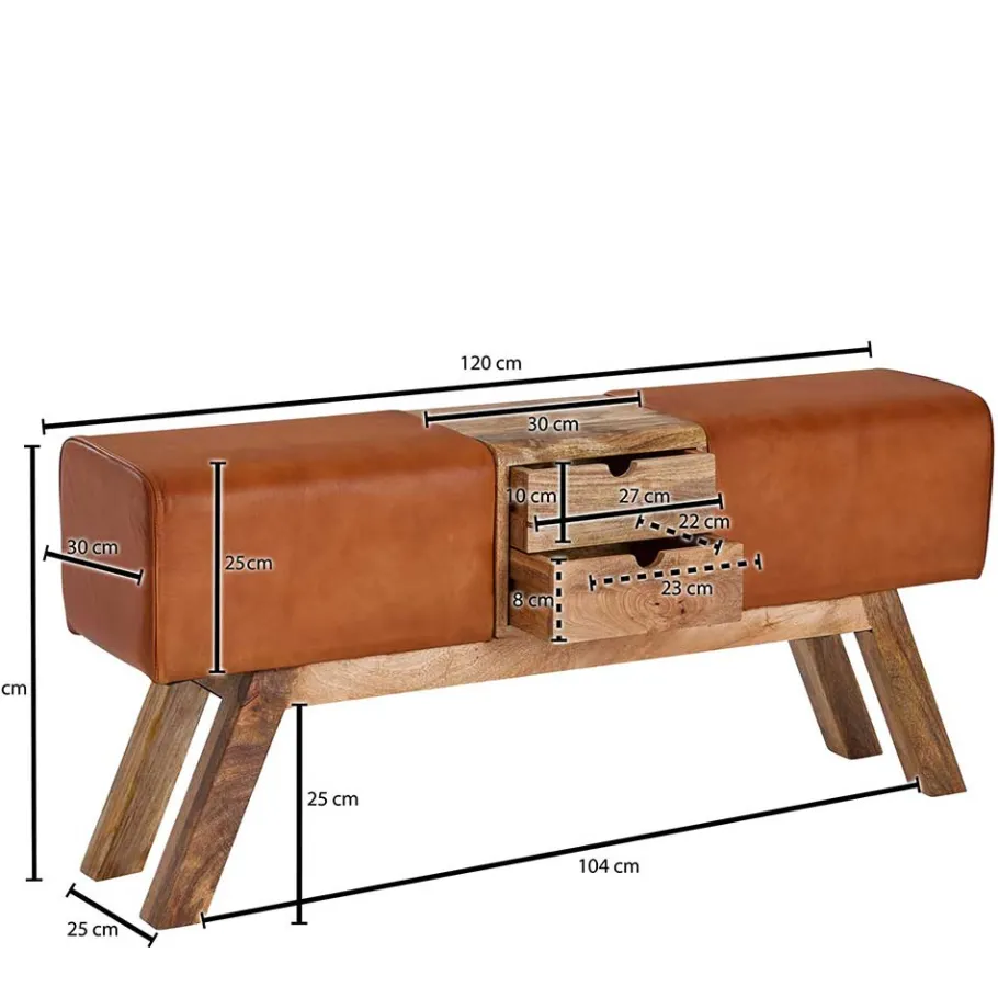 Outlet Wohnen Bank in Turnbock Optik aus braunem Leder - Maestoso