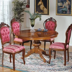 Discount Wohnen Barock Essgruppe mit Tisch rund Magari & 4 Polsterstühlen Rot (fünfteilig)