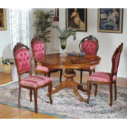 Discount Wohnen Barock Essgruppe mit Tisch rund Magari & 4 Polsterstühlen Rot (fünfteilig)