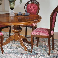 Discount Wohnen Barock Essgruppe mit Tisch rund Magari & 4 Polsterstühlen Rot (fünfteilig)