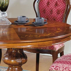 Discount Wohnen Barock Essgruppe mit Tisch rund Magari & 4 Polsterstühlen Rot (fünfteilig)