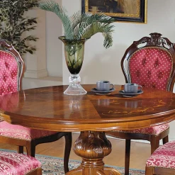 Discount Wohnen Barock Essgruppe mit Tisch rund Magari & 4 Polsterstühlen Rot (fünfteilig)