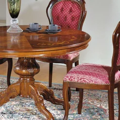Discount Wohnen Barock Essgruppe mit Tisch rund Magari & 4 Polsterstühlen Rot (fünfteilig)
