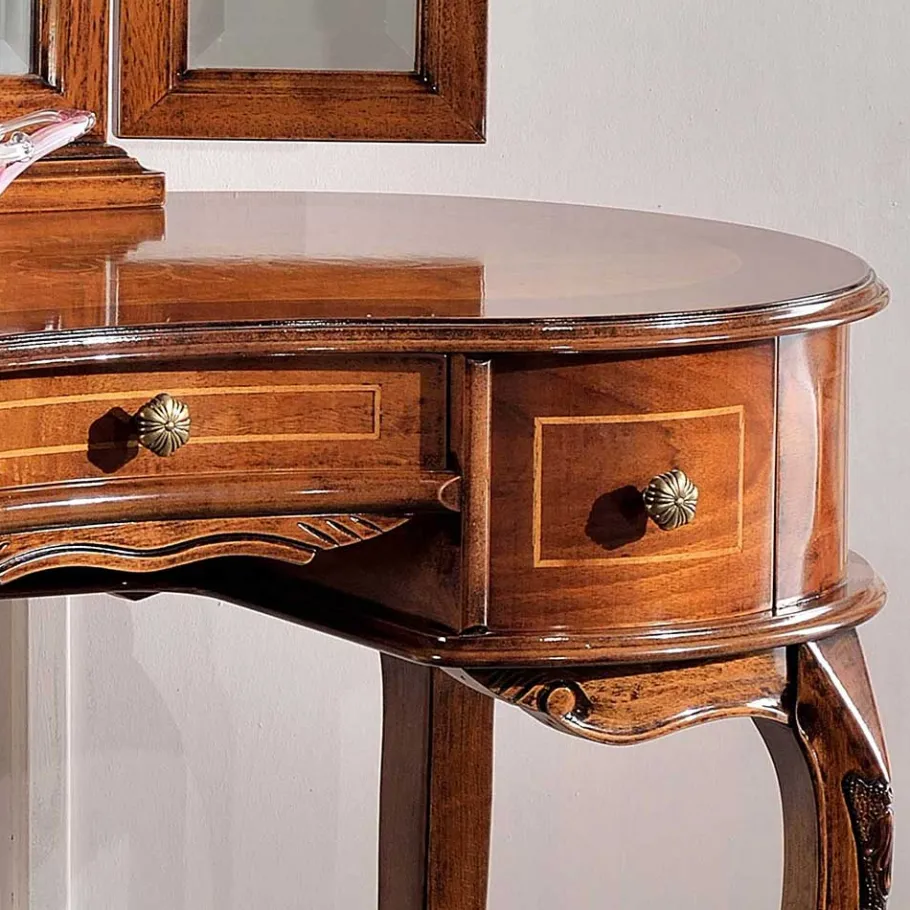Outlet Wohnen Barock Frisierkommode mit Spiegel Agosto in Nussbaum