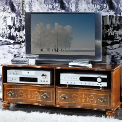 Outlet Wohnen Barock TV Board in Nussbaum Agosto mit 2 Schubladen