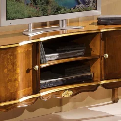 Discount Wohnen Barock TV Lowboard mit Blattgold Venerdina in Nussbaumfarben