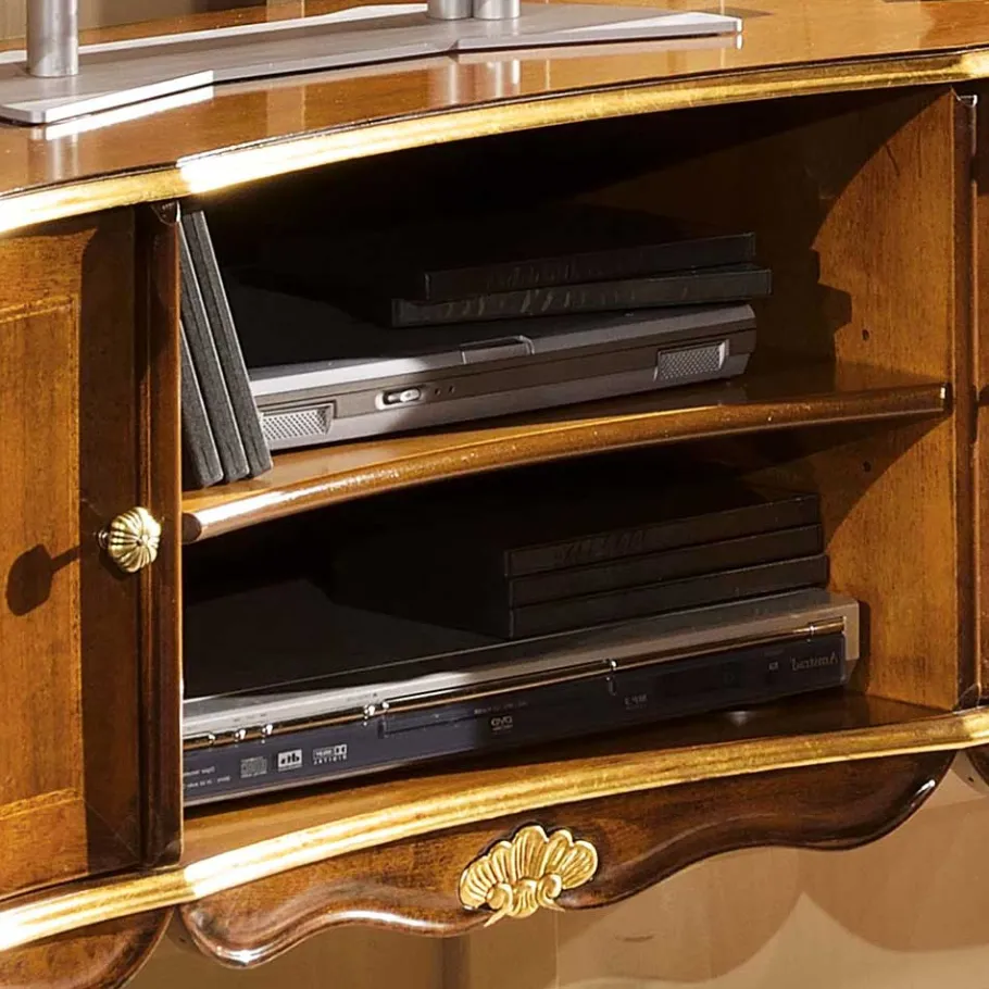 Discount Wohnen Barock TV Lowboard mit Blattgold Venerdina in Nussbaumfarben