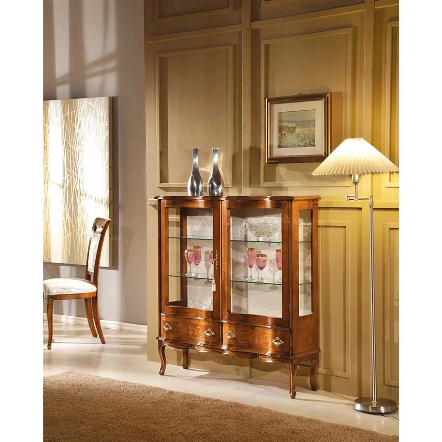 Hot Wohnen Barock Vitrine 2-türig Agosto mit Nussbaum Furnier