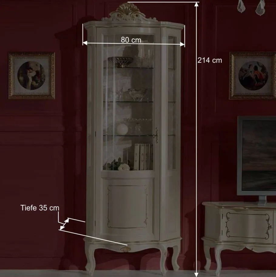 Discount Wohnen Barockstil Vitrine in Weiß & Gold - Datalera